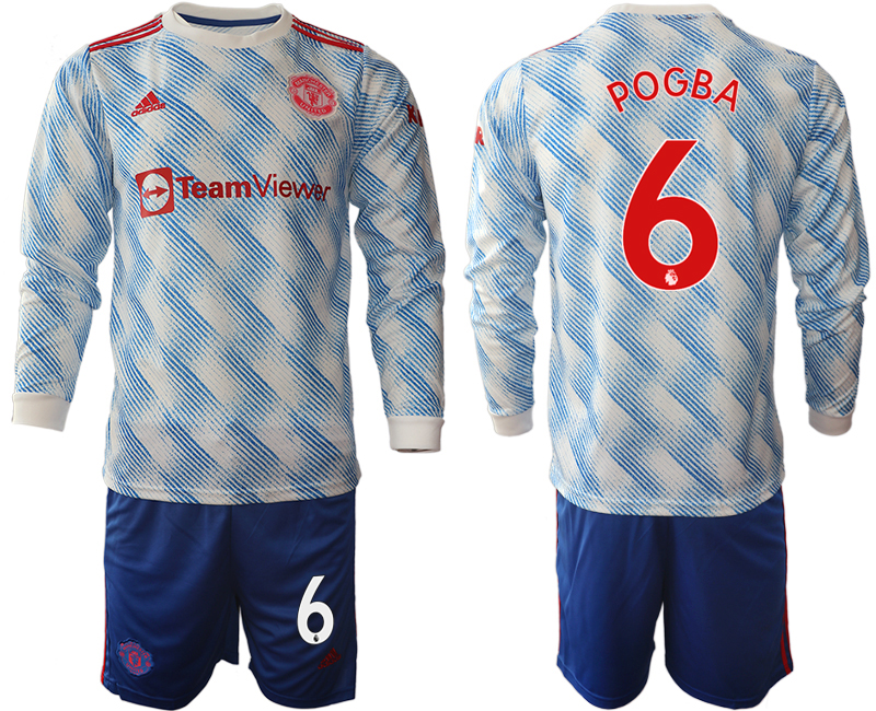Men 2021-2022 Club Manchester united away blue Long Sleeve #6 Soccer Jersey